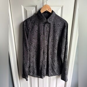 Express Mens Slim Fit Black Floral Long Sleeve Button Down Shirt Size Large
